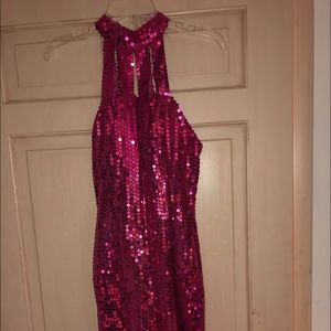 Pink halter sequin cocktail dress